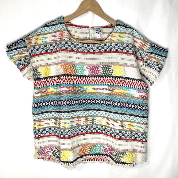 Ivy Jane Colorful Serape Poncho Shirt Boho Fringe Aztec Blanket L Western Mexico - Picture 1 of 8